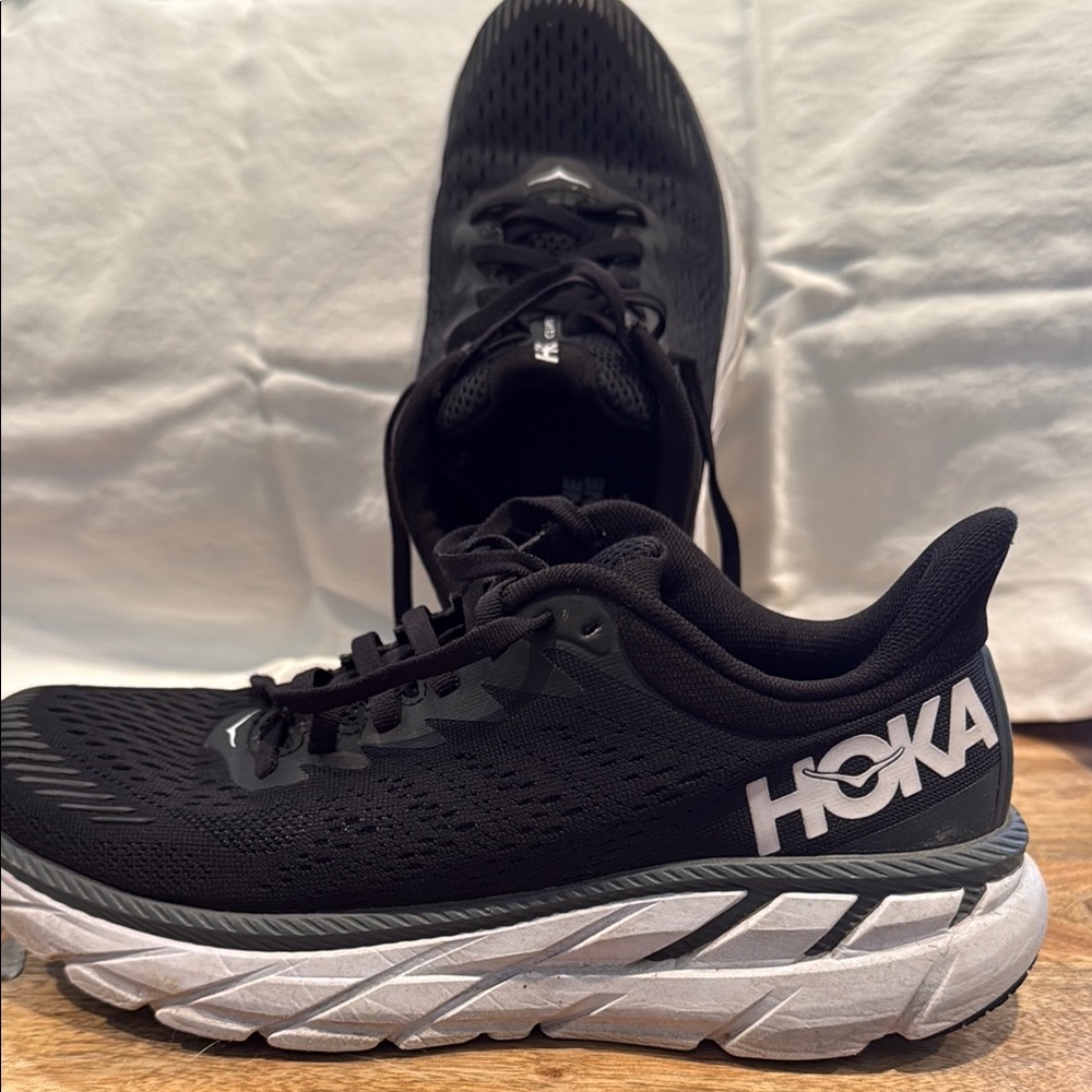 Hoka Black and White Athletic Shoes with Maximalist Cushioning
